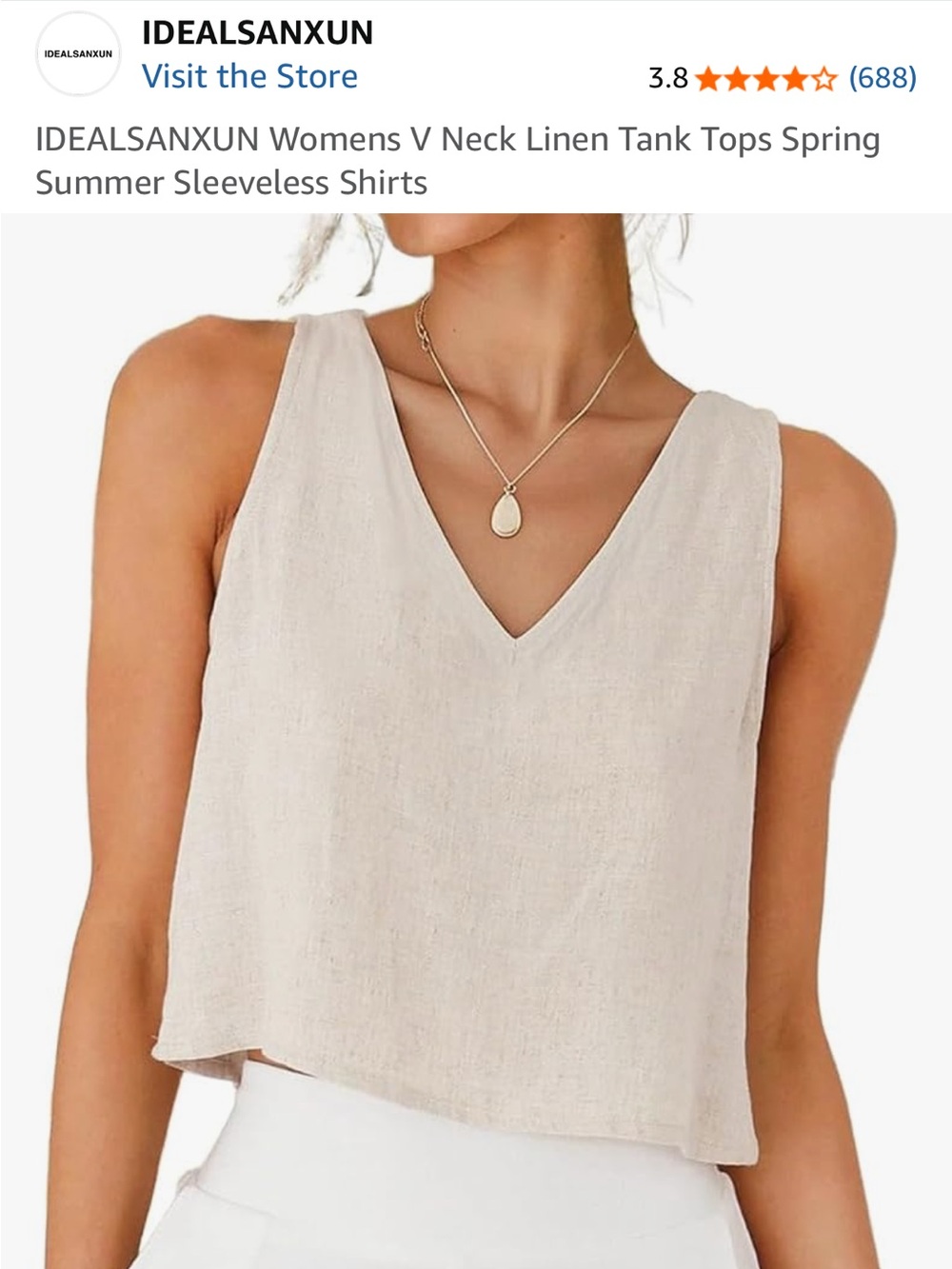 Amazon Beige V-Neck Linen Tank Top